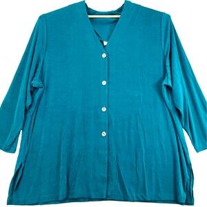 Sue Brett 3 Pc Pantsuit Womens Plus 30W Green Stretchy Slinky Jacket Top Pants